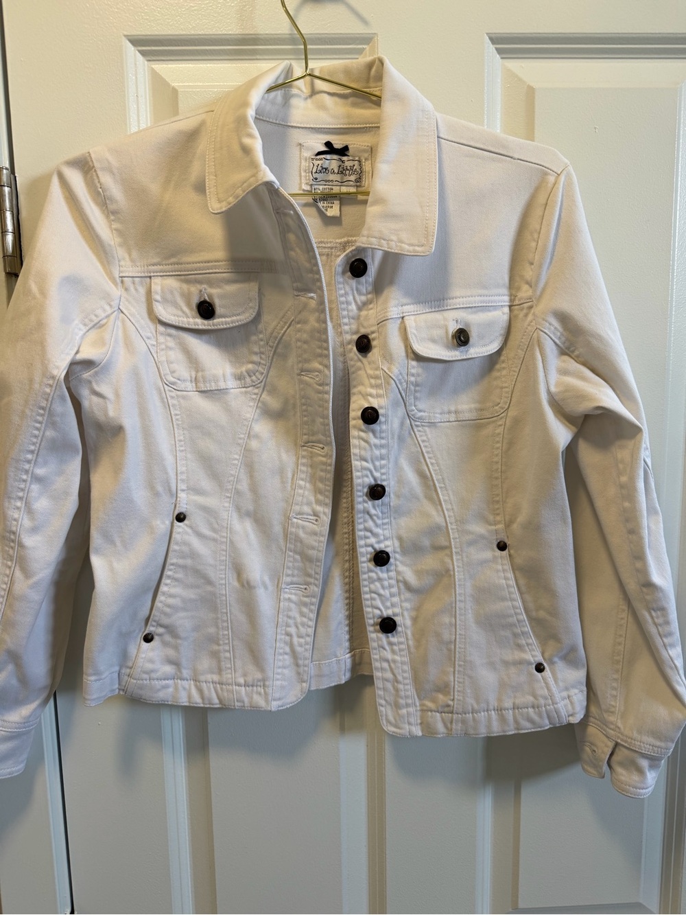 Live a little white denim jacket